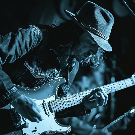 This instrumental blues rock track features a driving rhythm section with distorted electric guitars playing raw, gritty riffs in a minor. The lead guitar breaks into searing, high-energy solos while the bass and drums maintain a steady, thumping beat. Perfect for a high-octane scene or as the theme song for a rebel character.