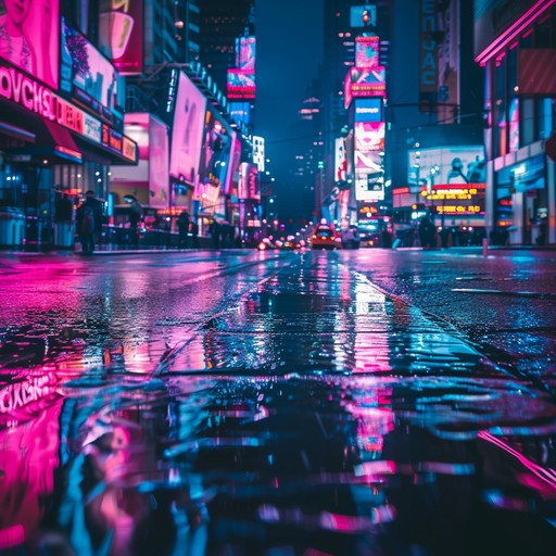 Imagine driving through a neon lit city in the 1980s, the skyline reflecting off the wet streets. The music is driven by lush, elegant synthesizer melodies, evoking a sense of nostalgia and tranquility. The rhythm is smooth and laid back, yet with a sense of purpose, encapsulating the elegance and charm of an unforgettable night drive.