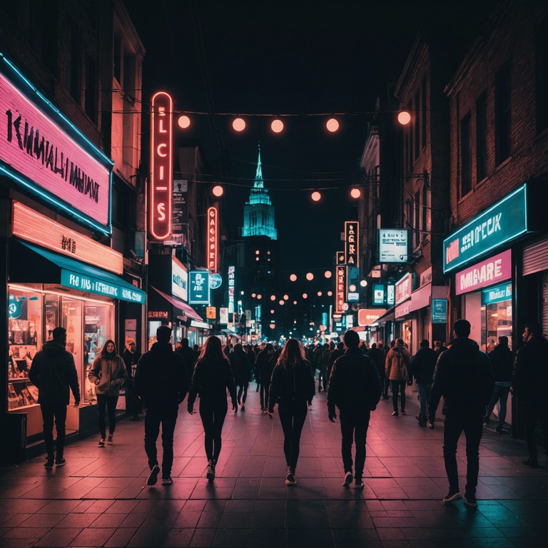 Imagine a bustling city at night, with groups gathering spontaneously, the rhythmic sound of an electric bass pulls everyone to their feet in a communal celebration of night life.