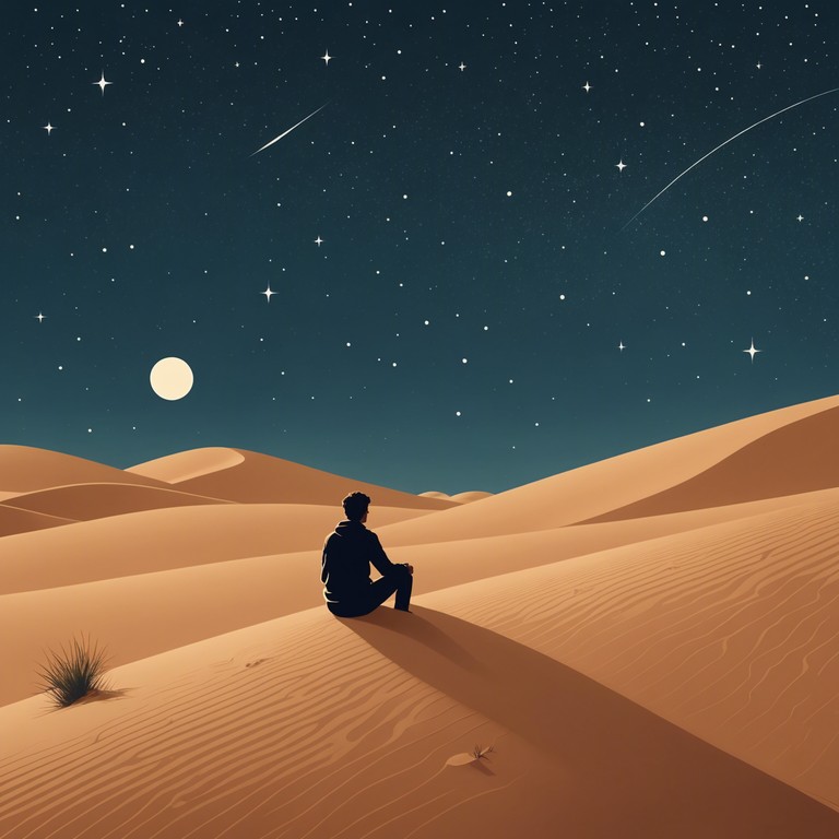 A transportive piece that captures the essence of solitude and yearning, using the haunting sound of an oud to weave through the complex textures of sadcore, imitating the expansive and introspective ambiance of a night in the desert. The music progresses with a deep, resonant tone that echoes the cold beauty of the vast, starry sky above an endless sea of sand, bringing forth the feelings of nostalgia and deep longing.