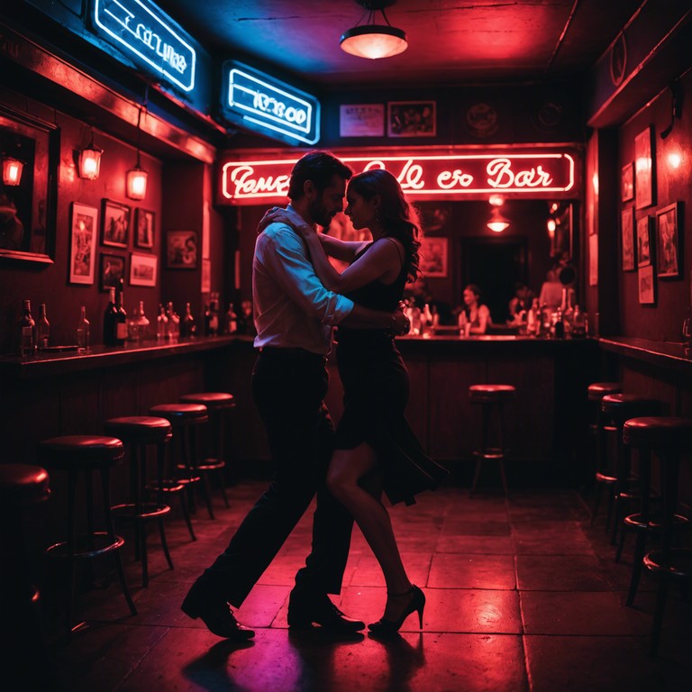 A composition melding traditional argentine tango rhythms with unexpected electronic elements, creating a dramatic soundscape that tells the story of a midnight dance in buenos aires. The bold use of electronic beats adds a contemporary layer, enhancing the deep emotions traditionally associated with tango music.