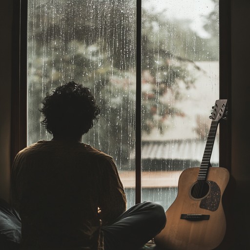 A poignant, reflective piece evoking the bittersweetness of solitude, characterized by gentle acoustic guitar strums, mellow electronic textures, and subtle ambient backgrounds. The melody flows with a sense of longing and introspection, capturing the essence of a rainy day spent in deep thought and quiet reflection. Ideal for contemplative moments and emotional storytelling.