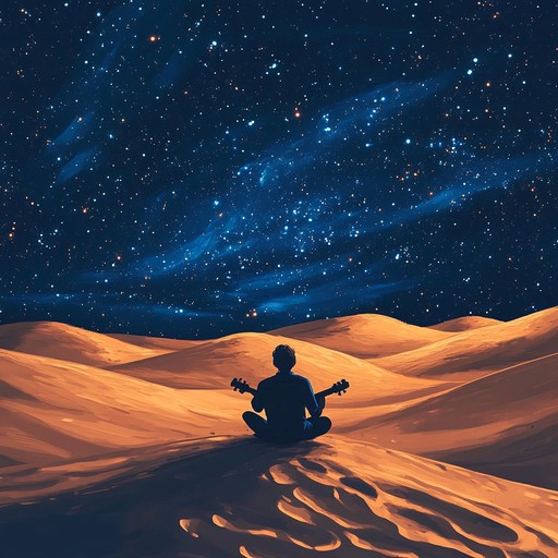 Immerse yourself in the tranquility of a desert night, where gentle string arrangements and woodwind harmonies evoke the mystique and calm of star filled skies under the expansive desert canopy, creating an intimate and peaceful soundscape