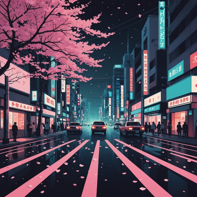 Imagine walking through a softly lit tokyo street during sakura season, where every cherry blossom tree is illuminated by neon lights, and the air carries a gentle, rhythmic tune that combines japan's heritage with contemporary pop notes.