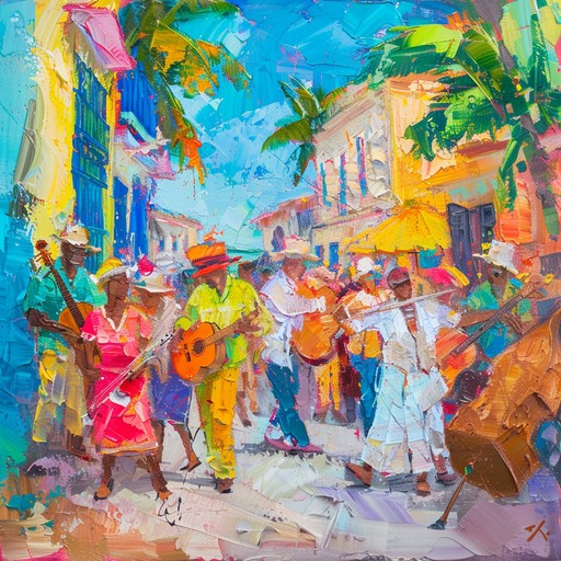 Bustling with excitement, this upbeat afro cuban track features lively trumpet and percussion that create a jubilant atmosphere reminiscent of a celebratory caribbean street parade.