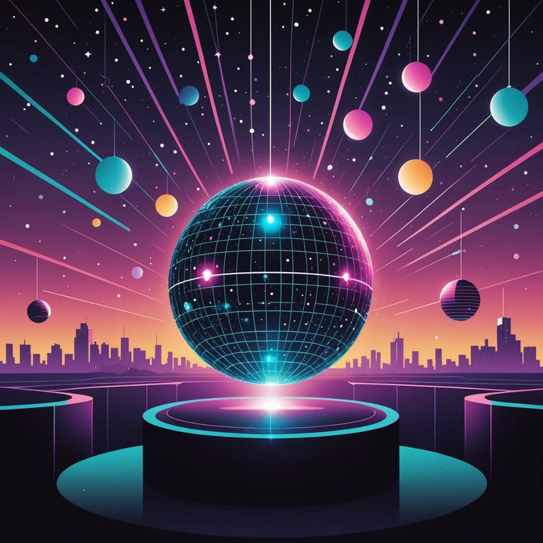 A glamorous and celebratory track featuring shimmering synths and upbeat rhythms, perfect for a festive night out dancing under colourful lights. The piece exudes a sense of joy and extravagance, bringing to mind glitter balls and elegant party attire.