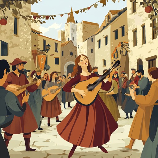 A lively composition that paints a picture of a bustling medieval village festival. This exhilarating dance, led by the troubadour's lute, is filled with rhythmic energy and harmonious melodies, embodying the spirit of historical celebrations and communal joy.