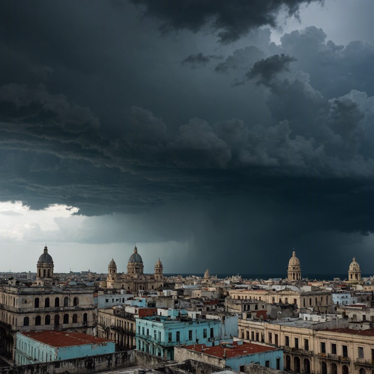 Set against the dramatic backdrop of a stormy havana night, this composition blends traditional salsa rhythms with intense emotional sweeps, reflecting the passion and upheaval of a love story as unpredictable as the weather. Steel drums lead the melody, adding a rich, resonant tone that sings of angst and reconciliation amid the downpour.