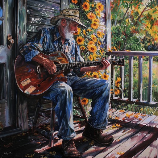 This energetic bluegrass instrumental features fast-paced fingerpicking on the banjo and rapid fiddle melodies, accompanied by a steady acoustic guitar rhythm and lively mandolin fills. The song evokes the feeling of a joyful gathering of friends and family, pickin' and grinnin' on a sunny front porch in the heart of appalachia.