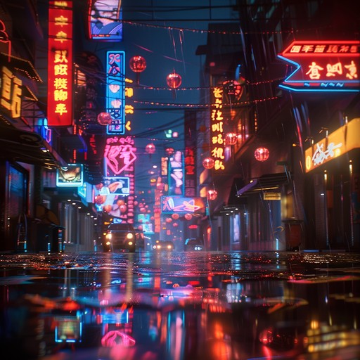 Dive into a futuristic city, illuminated by flickering neon lights and drenched in rain, with pulsating beats and glitchy soundscapes guiding your journey through the digital underbelly. Mechanical whispers and eerie echoes paint a picture of a world where technology reigns supreme and human connection is scarce.