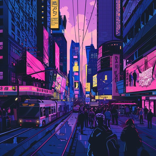 Dive into an urban metropolis brimming with neon lights and futuristic beats. Sharp synths and driving basslines create an immersive experience, whisking listeners into a vibrant and energizing future world.