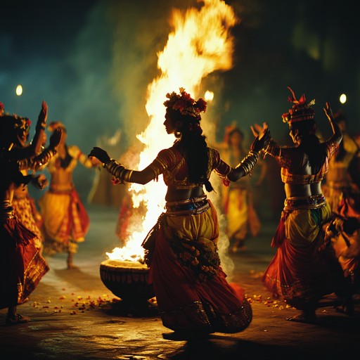 A vigorous composition with energetic percussions and tribal chants, evoking an exuberant dance ritual. The track fuses primal rhythms with immersive soundscapes, celebrating ancient traditions and fostering a profound sense of connection.