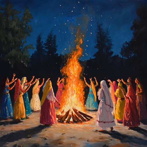 Imagine a scene filled with colorful attire, lively dances, and heartfelt music played on the dhol, bringing together the entire community in a spirited folk celebration around the bonfire.