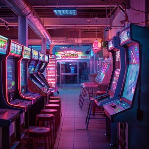 Capturing the nostalgic spirit of '80s arcade games, this track features bright, cheerful synth melodies and rhythmic electronic beats. It's a playful synthwave journey evoking the joy and excitement of pixelated adventures.