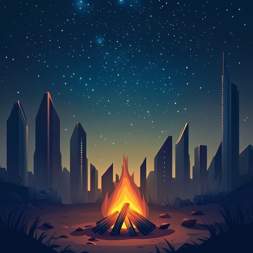 Creating a sonic journey that meshes electronic textures and futuristic synths with warm, nostalgic folk rock rhythms, this piece evokes a uniquely captivating atmosphere perfect for an interstellar campfire. Rich guitar strumming melds with otherworldly synthesizer flourishes, reflecting the timeless storytelling of folk, with the innovative spirit of future rock.