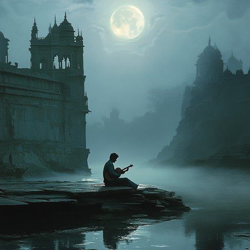 An instrumental piece featuring haunting hindustani motifs that evoke the feeling of wandering through an ancient, mist shrouded landscape at night. The melody weaves a tapestry of mystery and intrigue, drawing listeners into a world of the unknown.