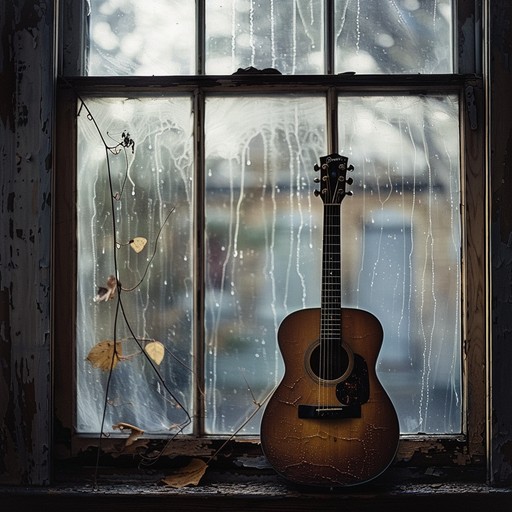 Delicate acoustic guitar melodies mix with subtle piano tunes, capturing the essence of rain pattering on windowpanes. The overall sound transports listeners to a wistful world of whispering raindrops and heartfelt reflection, blending nostalgic motifs with whimsical undertones for a dreamy emo atmosphere.