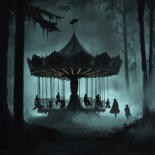 A haunting instrumental piece featuring a waltz rhythm, evoking the eerie atmosphere of an abandoned carnival at midnight. The melody is carried by a lonely accordion, with subtle undertones of distant laughter and creaking rides, creating a chilling yet mesmerizing soundscape.