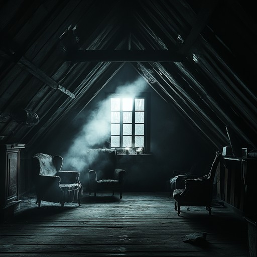 An instrumental piece featuring haunting sounds and eerie melodies that evoke the feeling of unseen presences whispering in an old, forgotten attic