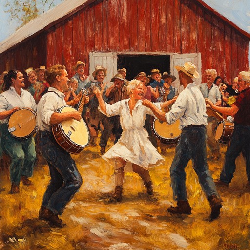 Envision a lively country gathering with this vibrant melody, featuring cheerful banjo riffs that bring to mind joyous times spent with family and friends. The song radiates happiness and the warmth of community, embodying the spirited festivities of a bustling barn party.