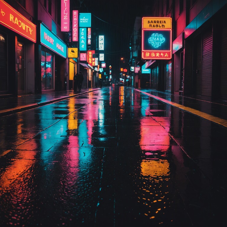 A track that encapsulates the feeling of walking through a rain soaked neon clad city at night, with pulsating rhythms and subtle melodies creating a mood of introspection and nostalgia. The music combines bittersweet elements with the upbeat energy of uk jack swing, reflecting the juxtaposition of inner sorrow and the vibrant urban landscape.