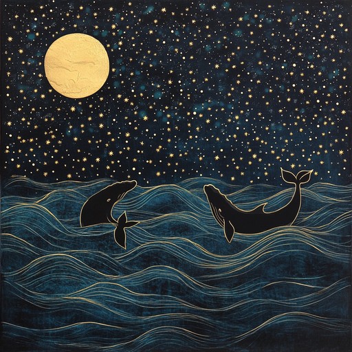 An evocative instrumental blending gentle jazz vibraphone with whimsical melodies, portraying the serene dance of whales beneath moonlit waters, creating a dreamy, playful ambiance.