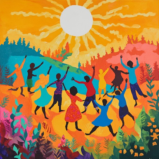 An uplifting instrumental piece blending vibrant ethnic rhythms and melodies, evoking the feeling of dancing carefree under the warm sunlight. The song features lively kalimba and spirited percussion from various cultures, creating a joyful and unifying sound that celebrates diversity and life.