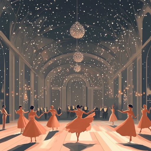 Imagine a ballroom floating in the cosmos, where every step sends ripples through the stars. The music sways gently, carrying an ethereal melody that echoes through the silence of space. Each note is like a whisper from an ancient, otherworldly entity, bringing a sense of mystery and wonder to the dance floor.