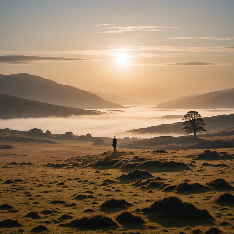 This piece captures the essence of a scottish highland morning, where the haunting sound of bagpipes plays over dew covered landscapes, awakening the ancient spirits of the land.