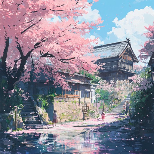 This orchestral composition captures the magical dreamscape of anime cherry blossom scenes. The violin leads with a gentle melody, intertwined with soft woodwinds and lush strings, creating an elegant and soothing piece that transports listeners to a world of delicate beauty and reflection under the blooming sakura