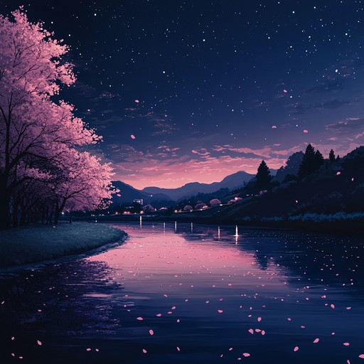 This piece weaves soft melodies with gentle rhythms, emulating the peacefulness of a nighttime breeze flowing through blooming sakura trees, creating an introspective and calming atmosphere.