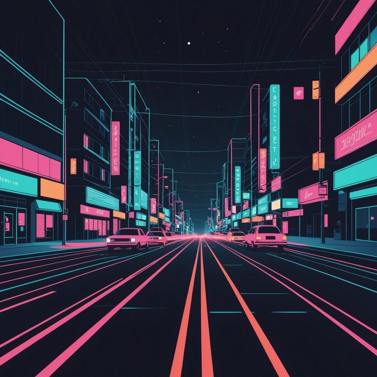 Imagine stepping into a scene from an 80s sci fi movie where everything is lit by neon and the future is now. The music is a melancholic yet upbeat symphony of synthesizers, projecting a sense of nostalgia mixed with futuristic longing. The piece evolves with layers of synths ebbing and flowing like waves of light in a neon ocean.