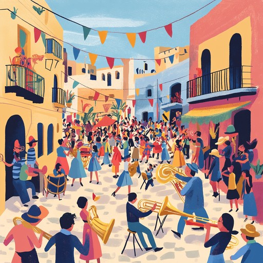 This track brings together groovy funk bass with spirited latin percussion and fiery brass, encapsulating the vibrancy of a street fiesta at sunset. Seamless improvisation and syncopated rhythms evoke a joyful and festive atmosphere.