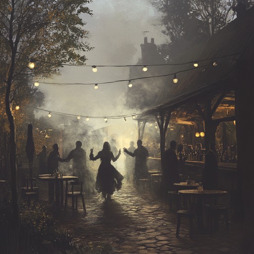 Imagine a twisted oktoberfest where ghostly figures dance through foggy beer gardens. Eerie accordion melodies intertwine with unsettling, rhythmic patterns and haunting choral whispers, creating a spine chilling festive atmosphere.