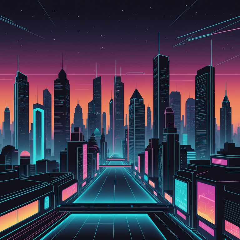 This track encapsulates the feel of walking through a neon lit futuristic cityscape, where the pulsating rhythms and bass synthesized lines mingle with dynamic, high energy suspense, capturing the essence of a cyberpunk universe.