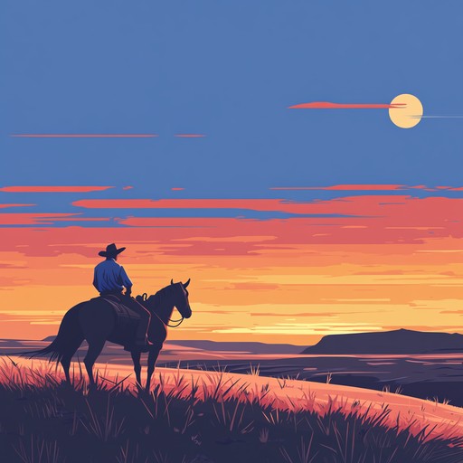 In this evocative piece, a lonely cowboy's journey through dusty plains is depicted with a grand orchestral backdrop intertwined with classic folk melodies. The music paints vast horizons and intimate campfire stories, encapsulating the spirit of the old west.