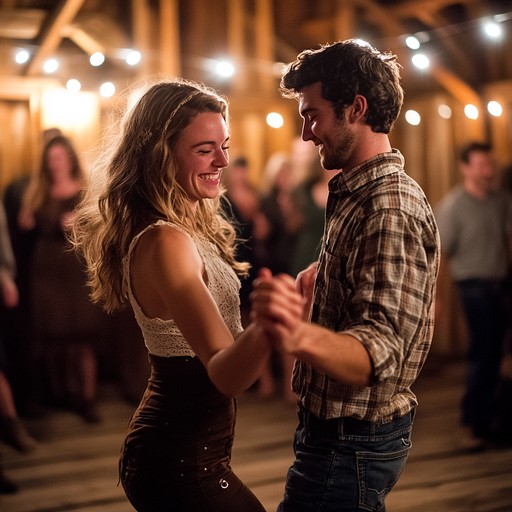 An energetic instrumental track featuring foot stomps and handclaps, evoking the lively spirit of a rural barn dance. The rhythm is driven by the percussive sounds of stomping feet, handclaps, and simple acoustic instruments, creating a dynamic and infectious groove. This piece captures the essence of gathering and joy in a rustic, country setting.