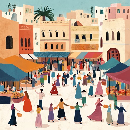 Craft a festive instrumental showcasing traditional middle eastern rhythms and melodies, perfect for capturing the spirit of a desert festival. The track should be uplifting and full of energy, featuring vibrant percussion and intricate string arrangements. Allow listeners to feel the joy and excitement of a lively celebration.