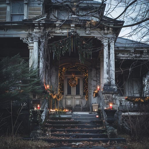 A ghostly holiday instrumental weaving festive chimes with eerie minor chords, encapsulating the haunting allure of a spooky christmas eve.