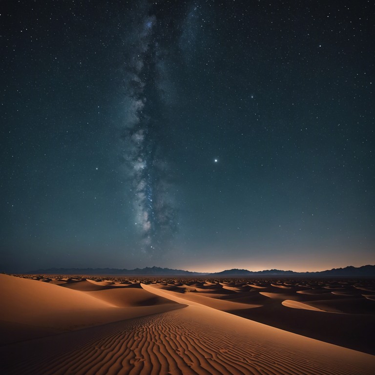 Inspired by the mysterious beauty of the vast desert landscapes, this composition captures the essence of solitude and enchantment as experienced under a starlit sky. Tinged with nostalgia and depth, the sound mirrors the ebb and flow of desert winds, taking listeners on a poignant journey through timeless sands.