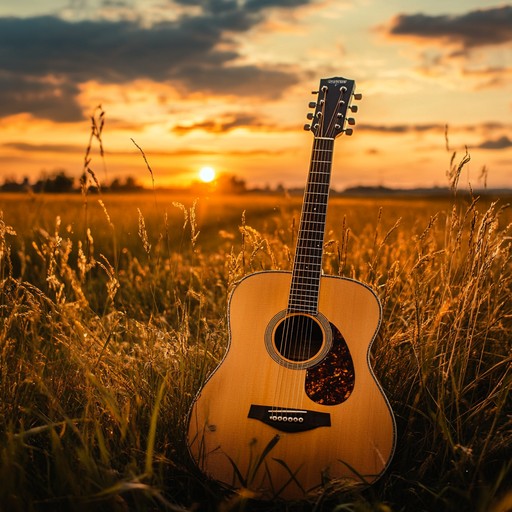 Imagine a serene evening in the countryside, the sun setting over golden fields. Relaxing acoustic guitar melodies merge with gentle harmonica tones, creating an atmosphere of peace and reflection, perfect for unwinding after a long day