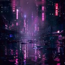 tension filled ambiance in futuristic neon lit cityscape