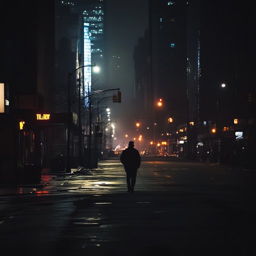 An instrumental piece that encapsulates the essence of a sleepless city night, using haunting melodies and slow, deep beats to create a brooding, melancholic atmosphere. The music is designed to reflect the loneliness and introspection one might feel while wandering through empty, dimly lit streets, with occasional bursts of intensity to convey fleeting moments of chaos or emotion.