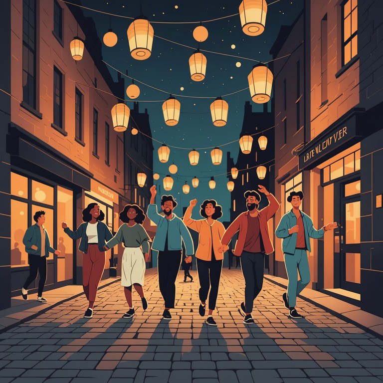 This track embodies a festive cumbia rhythm that captures the essence of a lively street festival under a starlit sky. The music pulsates with energy, mirroring the vibrancy of dancers and the joyous atmosphere of a nocturnal celebration. It's a musical expression of cultural richness and communal joy.