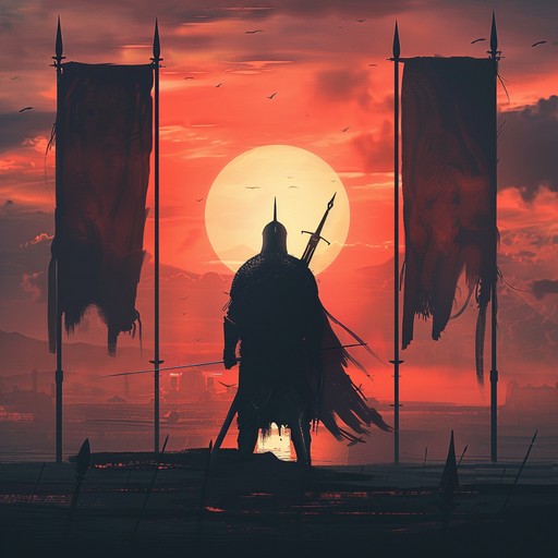 Imagine an epic soundscape where a victorious warrior returns from battle. With grand orchestral swells, commanding percussion, and a dominant brass section, this dramatic composition celebrates triumph over adversity. Each note pulsates with energetic drama, painting a vivid picture of heroism and conquest.