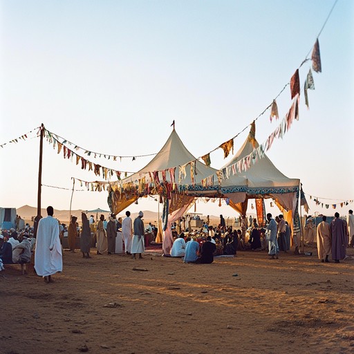 A dynamic, energetic composition featuring middle eastern rhythms and oud melodies capturing the essence of a joyful celebration in the desert. Ideal for festive moments or dance scenes.