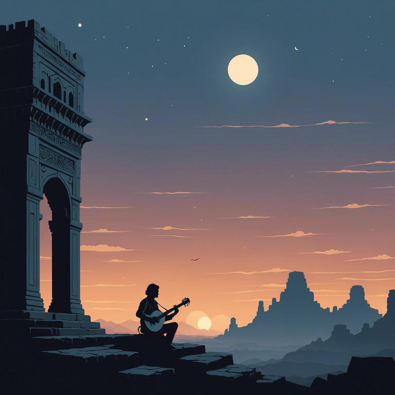 This track melds the haunting timbre of the sitar with robust rock rhythms to create a dark and enchanting soundscape, evoking visions of twilight descents into mystical lands. The synergy between indian classical music and rock’s pulsating energy draws listeners into a deep, contemplative state, guided by the eerie melodicism of the sitar.