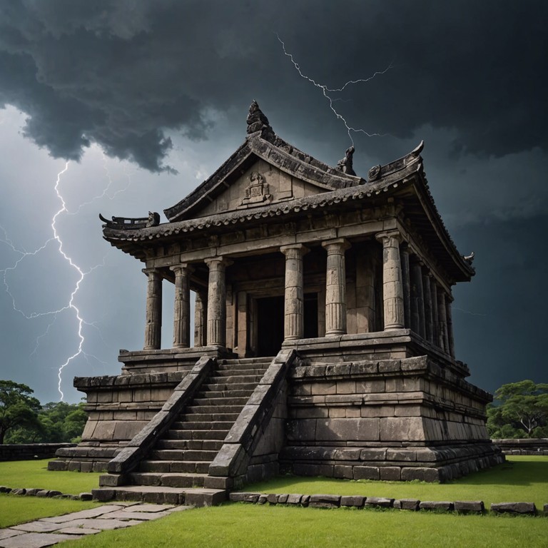 This track brings to life the grandeur and turmoil of ancient myths where gods and mortals clash amid the timeless structures of old. The sound captures the essence of a storm breaking over ancient temples, with thunderous percussions and sweeping strings that evoke a sense of awe and ancient mystery.