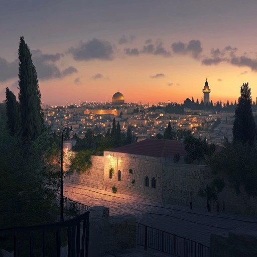 Immerse yourself in a blend of traditional jewish melodies and contemporary classical elements with this sophisticated instrumental track. It paints a serene picture of a jerusalem evening as the city transitions from day to night. The composition features soothing piano melodies complemented by delicate string arrangements, crafting an atmosphere of elegance and tranquility.