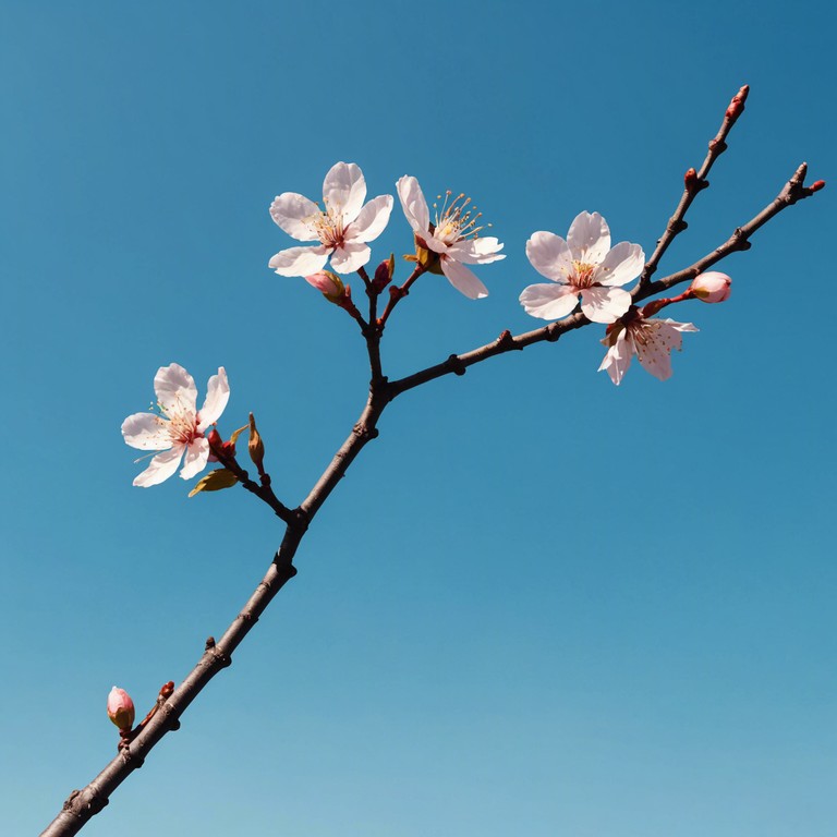 Imagine a soundtrack that accompanies floating cherry blossoms in a peaceful anime scene, symbolizing hope and renewal. This version emphasizes the playful interaction of light and flowers, perfect for setting an uplifting mood.